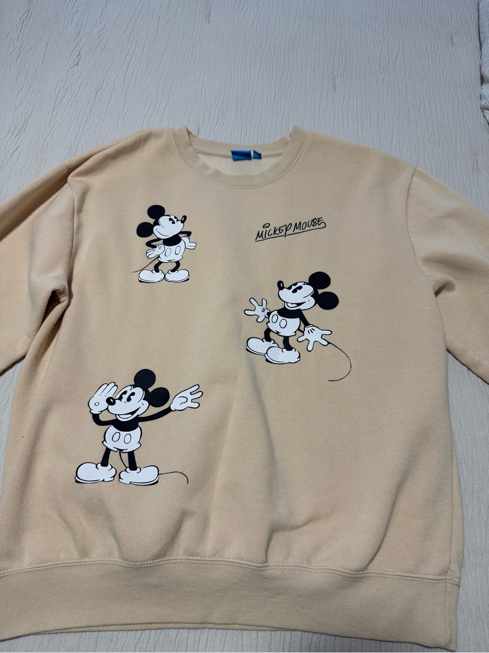 Disney Beige Crewneck with Black & White Mickey Graphics